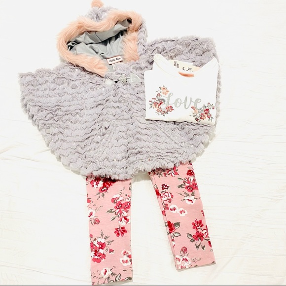 NWT Little Lass 3 Piece Set 2T Fur Poncho Winter Fall Toddler